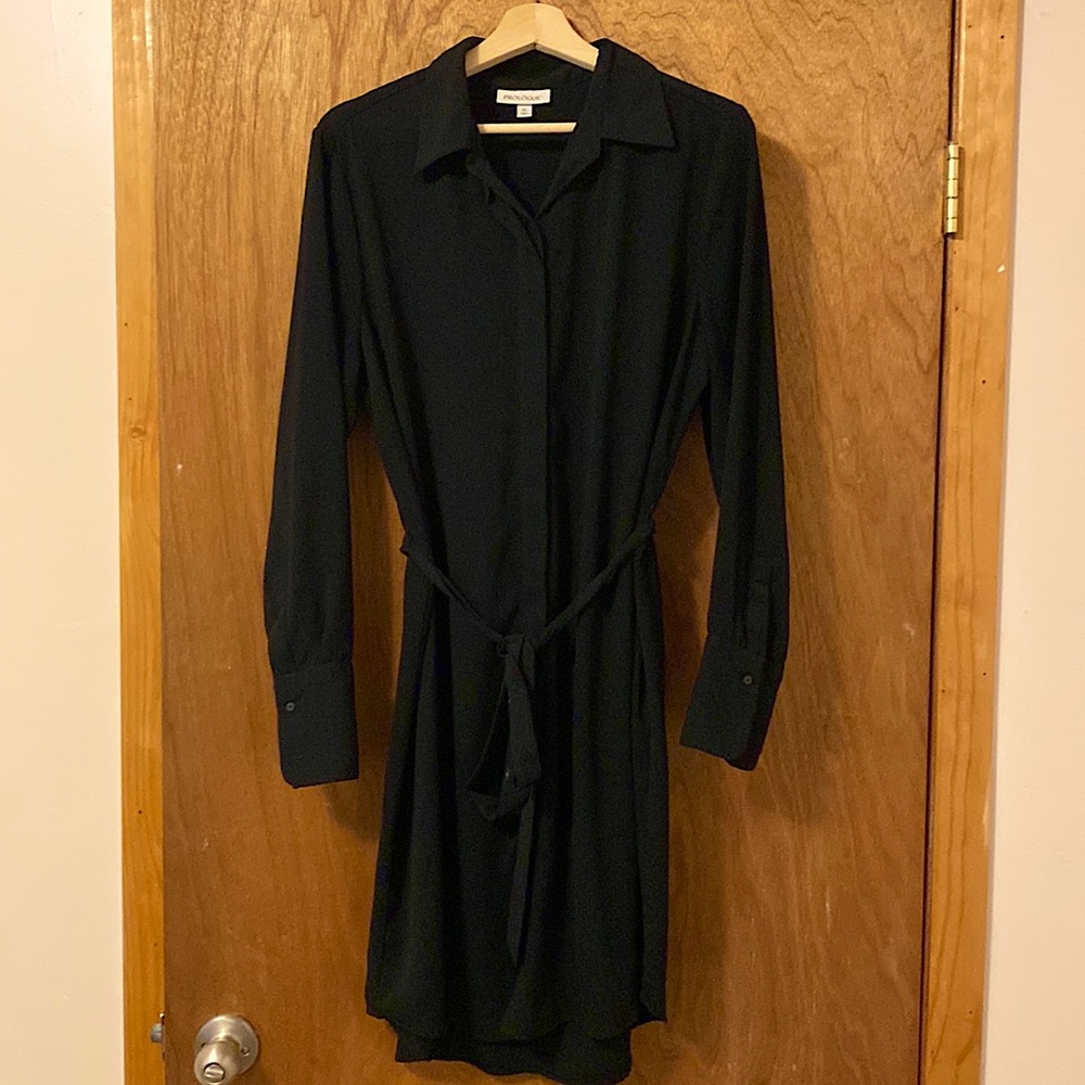 Black Button Up Dress with Tie